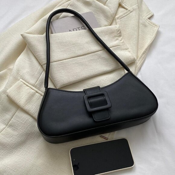 Black Casual Women's Belt Buckle Tote Bag - Picture 2 of 5